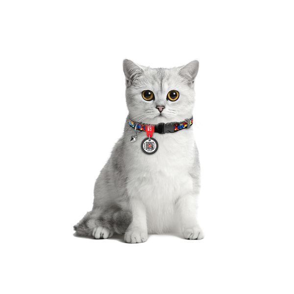 Нашийник для котів нейлоновий WAUCAT Nylon з QR паспортом, малюнок "Блоки", пластиковий фастекс, XS, Ш 10 мм, Дов 20-30 см 279-4056 фото