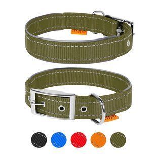Нашийник Dog Extreme з нейлону, подвійний зі світловідбиваючою вставкою (ширина 40мм, довжина 46-58см) хакі 644831 фото
