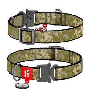 Нашийник для собак нейлоновий WAUDOG Nylon з QR-паспортом, малюнок "Мілітарі", металевий фастекс, M, Ш 20 мм, Дов 28-40 см 287-4026 фото