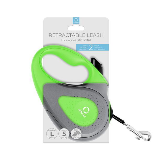 Повідець-рулетка CoLLaR для собак, розмір L, 50 кг, 5 м, світловідбивна стрічка, салатовий 81265 фото
