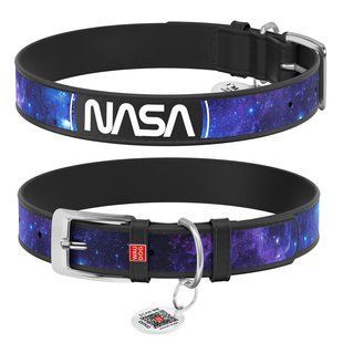 Нашийник для собак шкіряний WAUDOG Design з QR паспортом, малюнок "NASA21", M, Ш 20 мм, Д 29-38 см, чорний 3604-0148-01 фото
