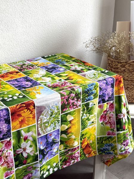 Скатертина Ecotton 150х220 см бавовняна з рогожки Весняні квіти (11550\1) 24621 фото