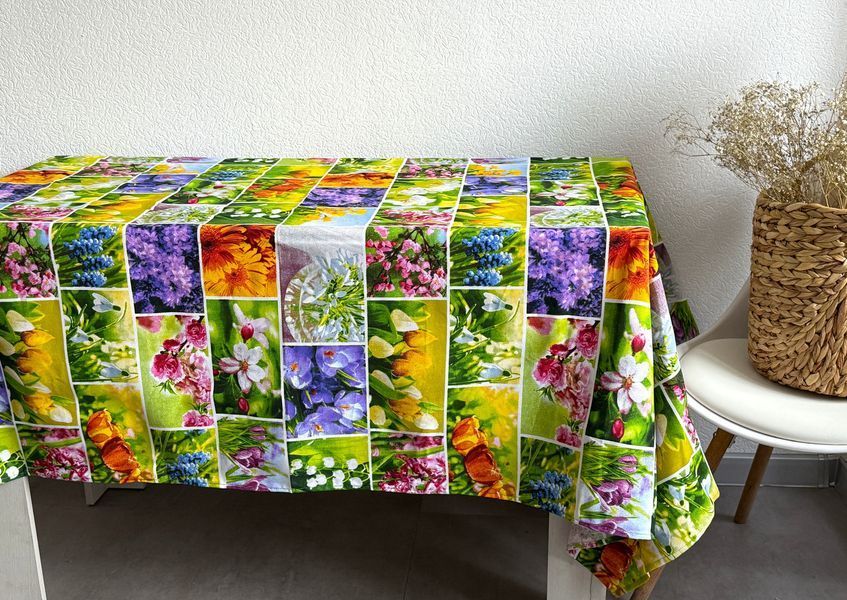 Скатертина Ecotton 150х220 см бавовняна з рогожки Весняні квіти (11550\1) 24621 фото