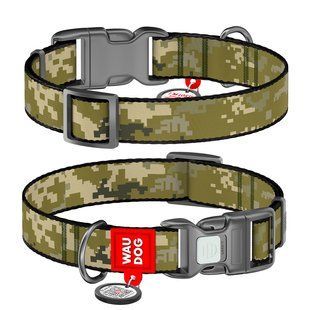 Нашийник для собак нейлоновий WAUDOG Nylon з QR-паспортом, малюнок "Мілітарі", пластиковий фастекс, S, Ш 15 мм, Дов 25-35 см 280-4026 фото