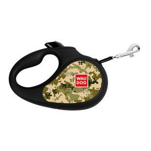 Повідець-рулетка для собак WAUDOG R-leash, малюнок "Мілітарі", XS, до 12 кг, 3 м, світловідбиваюча стрічка 380-4026 фото