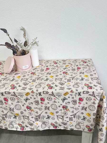 Скатертина Ecotton 150х220 см бавовняна з рогожки бежева Мадам 23545 фото