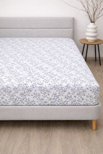 Простирадло на резинці Ecotton 90х200 см фланель бавовняне білого кольору з квітами 25574 фото