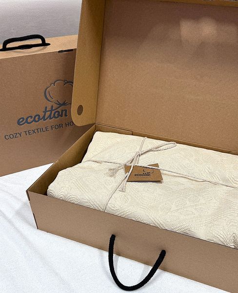 Покривало Ecotton Pique 200х230 см натуральне молочний Natural в крафтовій подарунковій коробці 24531 фото