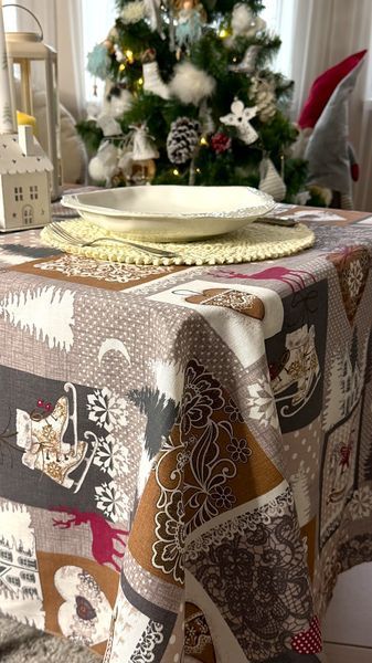 Скатертина Ecotton 150х220 см новорічна Лапландiя сіра (11470-1) 24207 фото