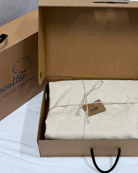 Покривало Ecotton Pique 240х230 см натуральне молочний Natural в крафтовій подарунковій коробці 24530 фото