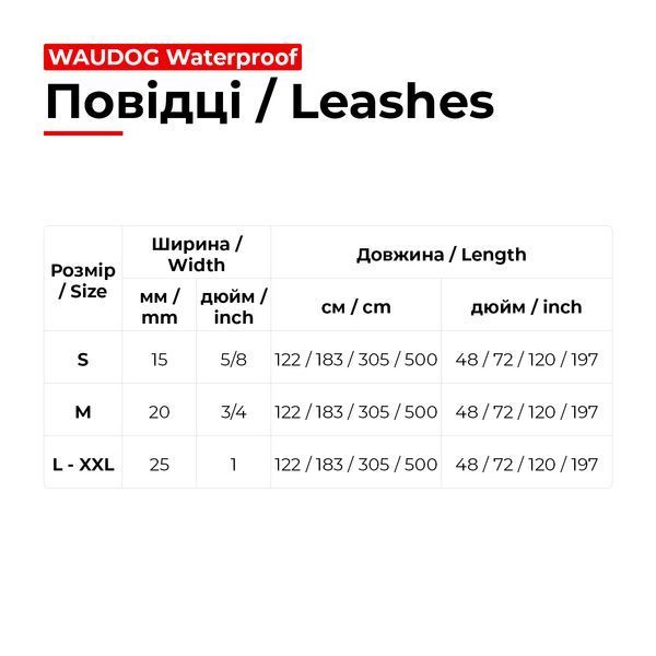 Повідець для собак водостійкий WAUDOG Waterproof, S, Ш 15 мм, Дов 183 см чорний 27351 фото