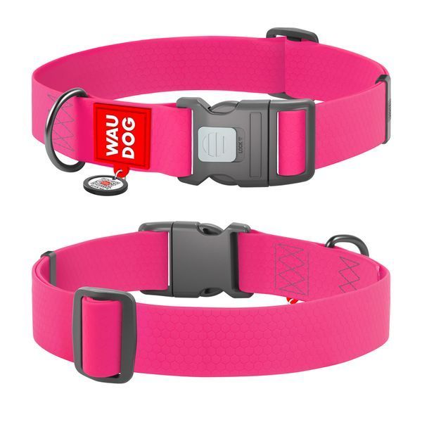 Нашийник для собак водостійкий WAUDOG Waterproof з QR паспортом, пластиковий фастекс, XXL, Ш 40 мм, Дов 46-70 см, рожевий 25117 фото