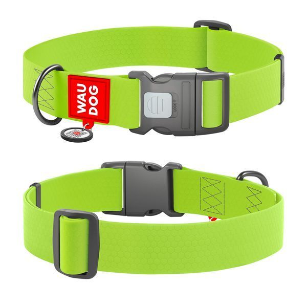 Нашийник для собак водостійкий WAUDOG Waterproof з QR паспортом, пластиковий фастекс, XXL, Ш 40 мм, Дов 46-70 см, салатовий 25115 фото