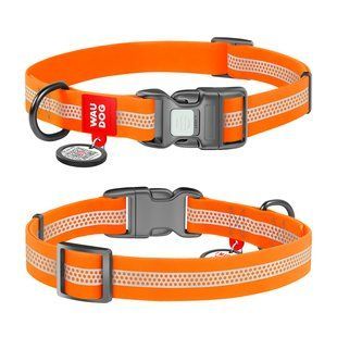 Нашийник для собак водостійкий WAUDOG Waterproof з QR-паспортом, світловідбиваючий, пластикова пряжка, L, Ш 25 мм, Д 34-49 см, помаранчевий 26144 фото