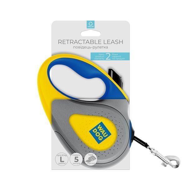 Повідець-рулетка для собак WAUDOG R-leash, малюнок "Colors of freedom", L, до 50 кг, 5 м, світловідбивна стрічка 383-4020 фото
