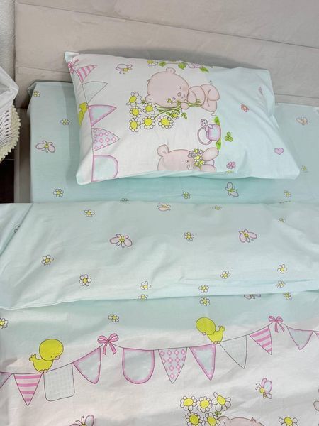 Дитячий комплект постільної білизни Ecotton 110х140 см блакитний Ведмедик 24901 фото