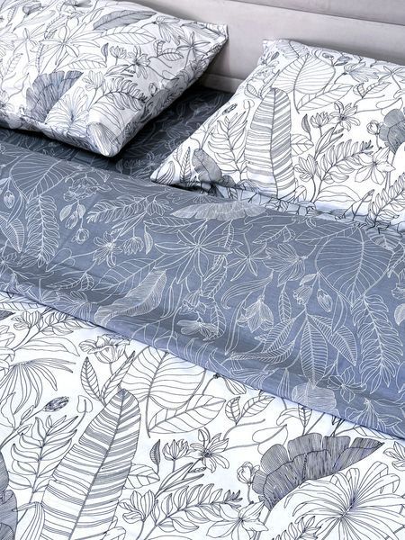 Комплект постільної білизни Ecotton двоспальний Євро 210х220 см сатин Листя синій (рис. 24312) 24821 фото