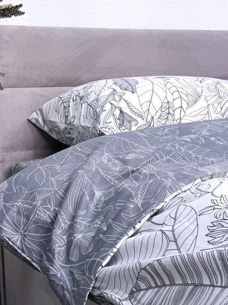 Комплект постільної білизни Ecotton двоспальний Євро 210х220 см сатин Листя синій (рис. 24312) 24821 фото
