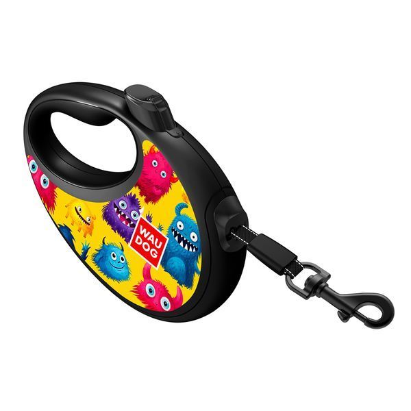 Повідець-рулетка для собак WAUDOG R-leash з контейнером для пакетів, малюнок "Мохнаті монстри", світловідбивна стрічка, L, до 40 кг, 5 м 257-4050 фото