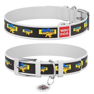 Нашийник для собак шкіряний WAUDOG Design з QR паспортом, малюнок "Дім", XL, Ш 35 мм, Дов 46-59 см, білий 3606-0230-15 фото