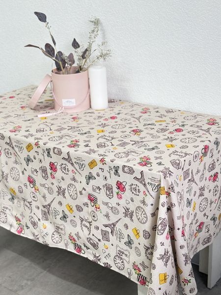 Скатертина Ecotton 150х200 см бавовняна з рогожки бежева Мадам Париж 23544 фото