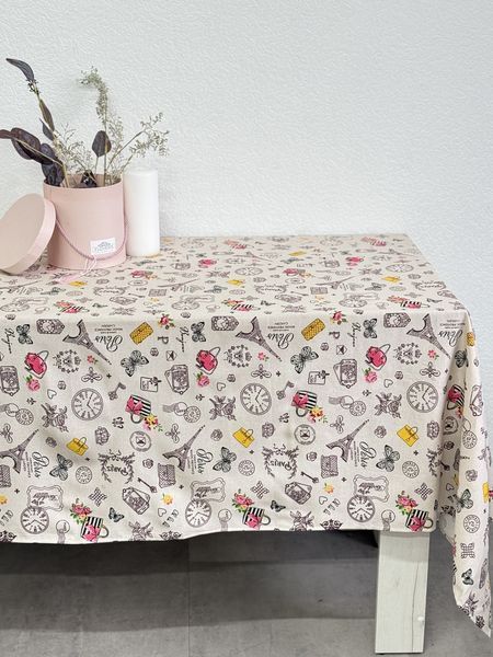 Скатертина Ecotton 150х200 см бавовняна з рогожки бежева Мадам Париж 23544 фото