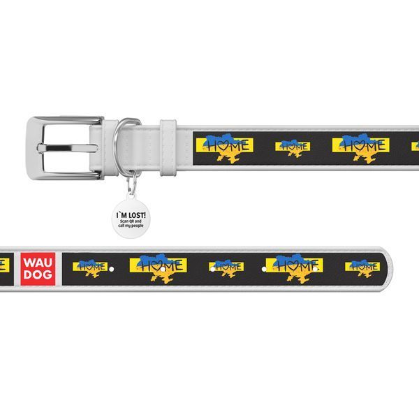 Нашийник для собак шкіряний WAUDOG Design з QR паспортом, малюнок "Дім", XL, Ш 35 мм, Дов 46-59 см, білий 3606-0230-15 фото