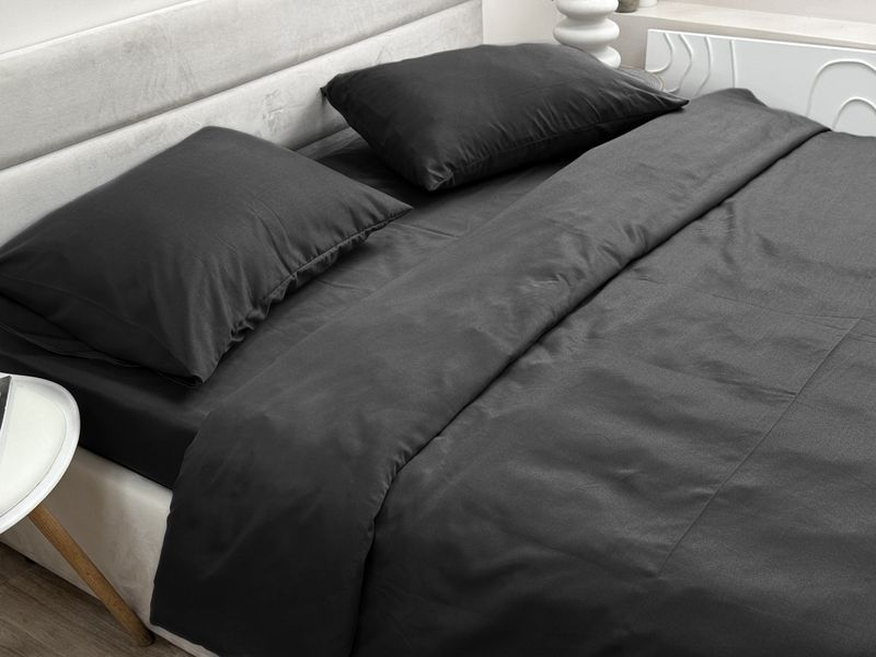 Комплект постільної білизни Ecotton Євро 210х220 см однотонний чорний Black 25187 фото
