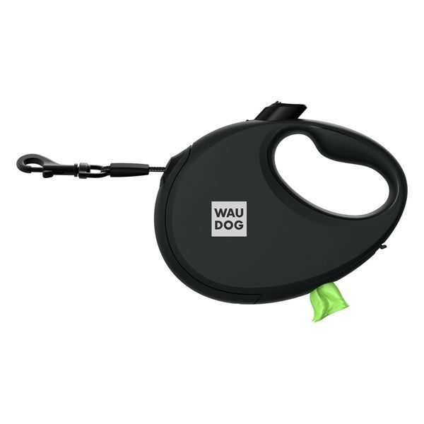 Повідець-рулетка для собак WAUDOG R-leash з контейнером для пакетів, світловідбивна стрічка, М, до 20 кг, 5 м, чорний 26281 фото